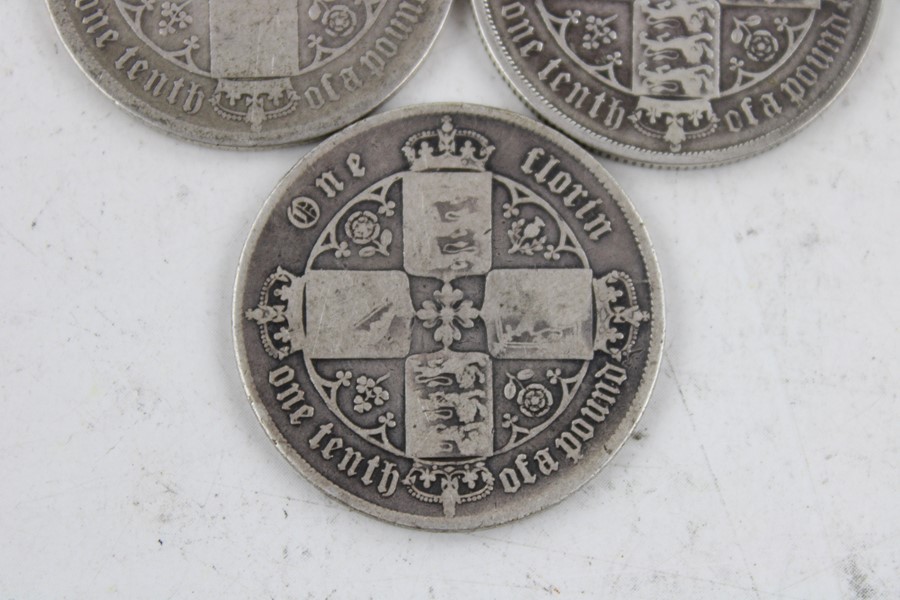 6 x British Victorian gothic florin silver coins (65g) - Image 7 of 7