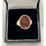 Antique 9ct gold intaglio hard stone ring