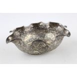 Vintage 925 silver bowl with jungle scene, wavy rim (88g) XRF tested for purity Diameter - 14.5cm