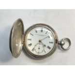 Silver fulll hunter pocket watch by Stewart dawson & Co Liverpool balance swings but not tickingt no