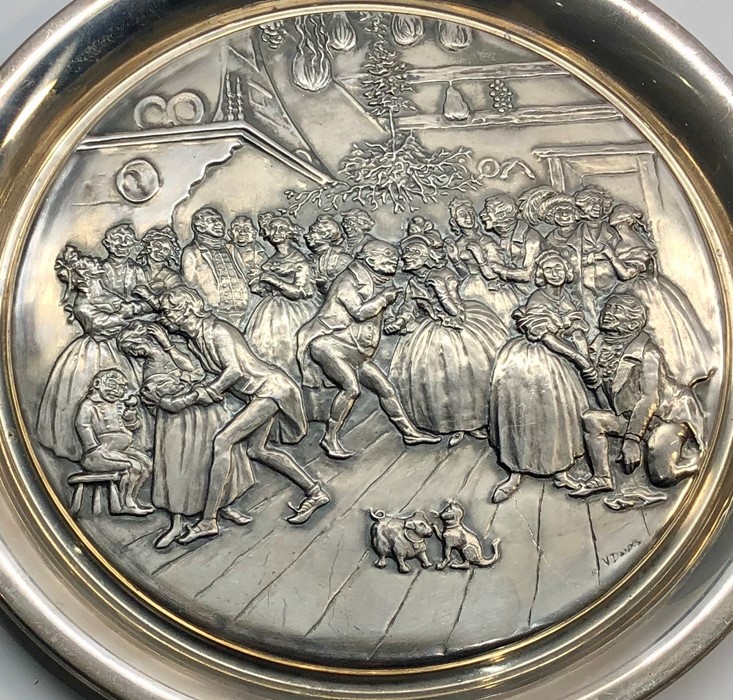 Signed embossed silver plate with scene of dancing dickens figures signed v.danks full silver hallma - Image 3 of 6