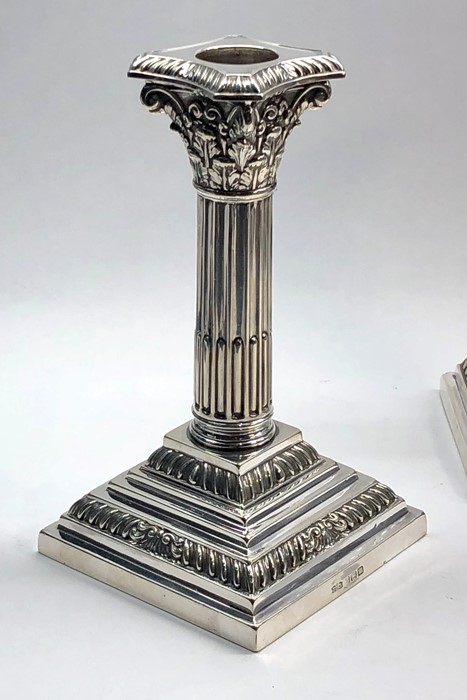 Pair of Antique Sheffield silver corinthian column candlesticks by james dixon & sons height 16cm - Image 4 of 5