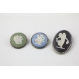 3 x Vintage .925 sterling silver Wedgewood panel brooches inc. Blue, Green (30g) All items without