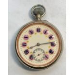 large continental enamel faced goliath pocket watch winds and ticks but no warranty given in good ov