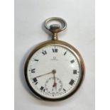 Omega open face pocket watch does wind and tick but no warranty given in good overall condition meas