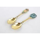 18164 2 x Vintage A.Michelsen danish silver gilt enamel Christmas spoons 86g Stamped July 1982 & 198