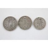 3 x British Victorian silver Coins Inc 1845 Crown, 1888 Florin (64g)