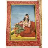 North Indian miniature painting. Provincial Mughal, of courtesan. Antique.