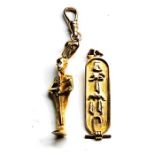 Egyptian gold pendants both high carat gold 1 set with 9ct gold clip total weight 18.2g