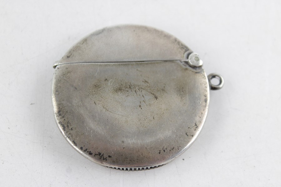 Antique hallmarked 1904 Birmingham silver circular vesta case Diameter - 4.5cm signs of age & use,