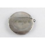 Antique hallmarked 1904 Birmingham silver circular vesta case Diameter - 4.5cm signs of age & use,