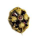Antique mourning brooch set with Garnets. Lock of hair in reverse. XRF tested to confirm metal purit