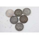 6 x British Victorian half crown silver coin (83g)