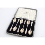 6 x Vintage hallmarked 1922 Birmingham silver teaspoons cased (76g) Length - 11.5cm Maker - Docker