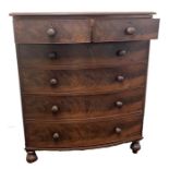 Victorian mahogany 2 over 4 chest of drawers measures approx 51" width 43" depth 23"