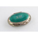 Vintage stamped .925 sterling silver oval snuff box with enamel lid & silver Initials YDL dimensions
