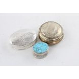 3 x Assorted Vintage 925 silver pill/ trinket boxes Inc turquoise 51g