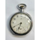 Silver Omega open pocket watch it winds and ticks but no warranty given silver case in good overall