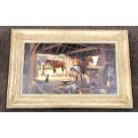 A Framed stable interior oil on canvas by stephen cummins 1943- meaures approx 60cm by 34cm