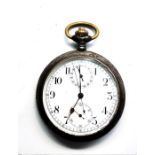 Antique gun metal centre second chronograph pocket watch it winds and ticks but no warranty given c