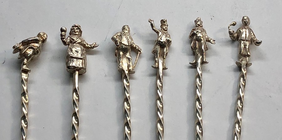 6 Hallmarked silver dickens cocktail sticks - Image 5 of 8