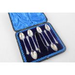 7 x Antique 1888 hallmarked 925 silver spoons and sugar nips cased (89g) hallmarked Sheffield 1888 M