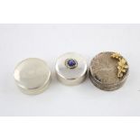 3 x Assorted Vintage Stamped 925 silver pill/ trinket boxes (62g) Inc gemstone, engraved etc