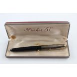 Vintage Parker 51 Black fountain pen with Silver plate cap boxed