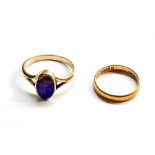 18ct gold wedding ring with 9ct gold stone set ring .22ct weight 2.4g 9ct ring weight 2.4g