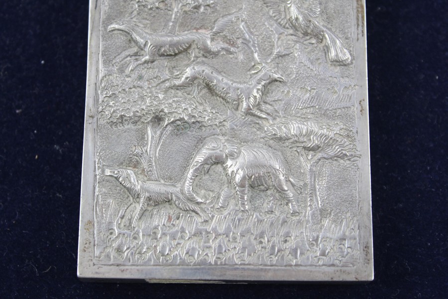 Vintage 800 silver card case with raised scenic designs (65g) XRF tested for purity, there are test - Image 3 of 7