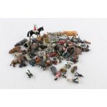 Selection of assorted vintage metal / plastic toy figurines Inc. soldiers, animals, Items are in vin