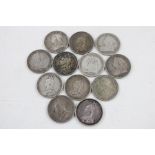 12 x British Victorian shillings silver coins (66g)