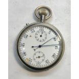 Split second chronograph pocket watch winds and ticks but no warranty given in good overall conditio