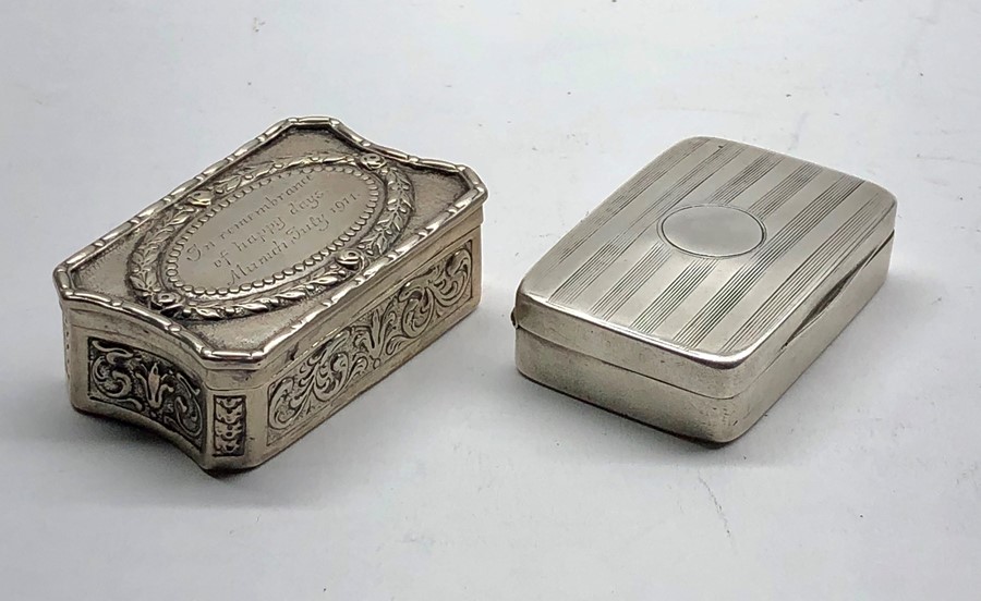 2 silver snuff boxes continental silver hallmarks and Birmingham silver hallmarks