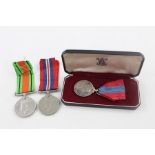 3 x WW2/ ERII medals full size with original ribbons Inc boxed imperial service war and defence meda