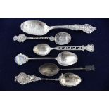 6 x Vintage Stamped .800 & .925 SILVER Souvenir Spoons Inc Hallmarks, Enamel