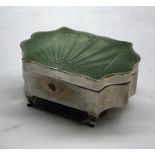 Antique silver and enamel jewellery box Birmingham silver hallmarks green enamel lid in good conditi