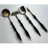 Antique Russian silver and ebony handle serving set full silver hallmark 84 each measures approx 1