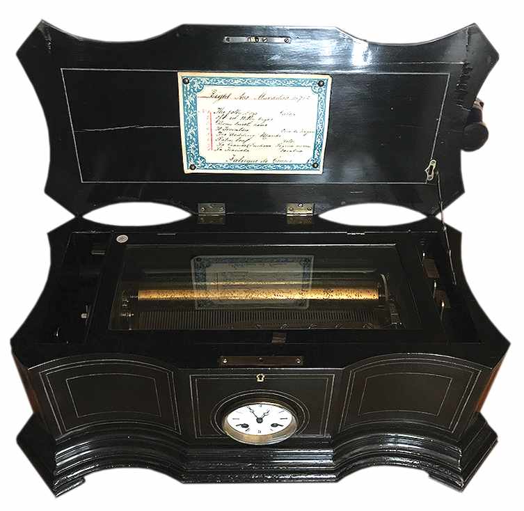 Mandoline Cylinder Musical Box, made in Geneva, with a clockwork in the front of the - Image 4 of 6