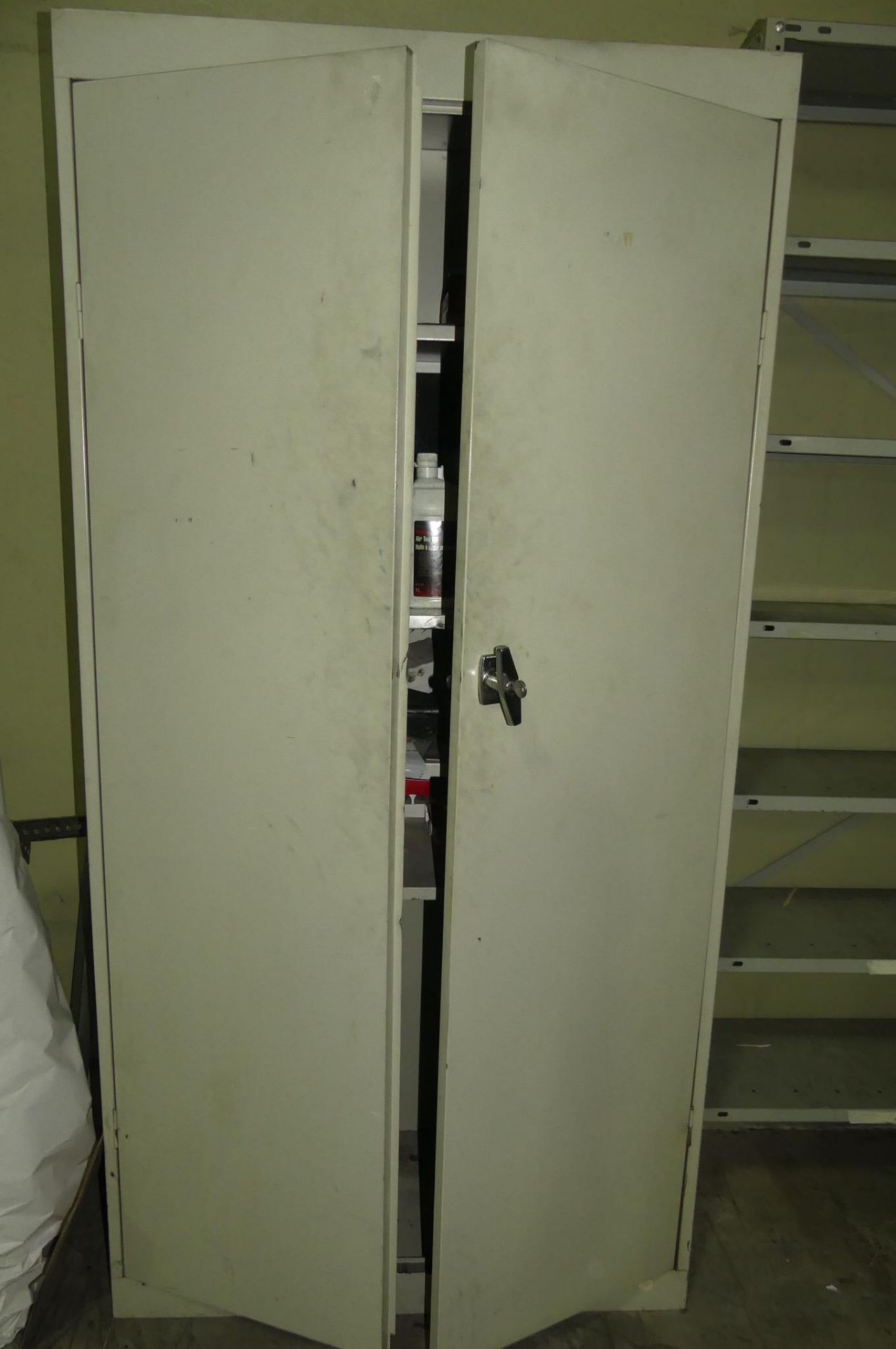 2 DOOR STEEL CABINET W/PARTS & STEEL SHELVING - Image 3 of 3