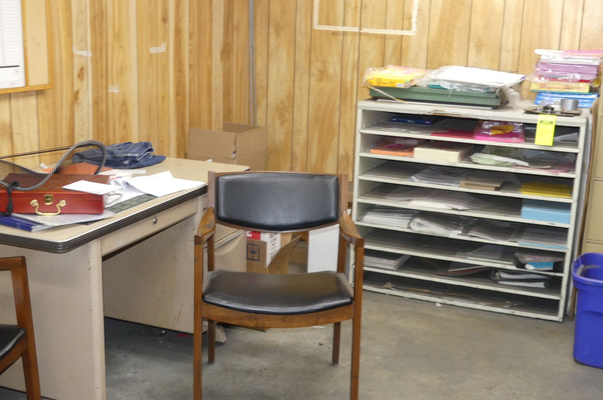 6-CHAIRS, 3-DESKS, FILE CABINET, SHELVING UNITS (DOWNSTAIRS OFFICE) - Image 2 of 4