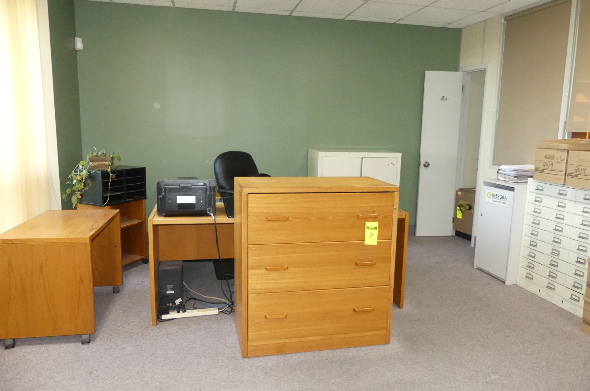 CHAIR, DESK, 3-FILE CABINETS, 2-TABLES