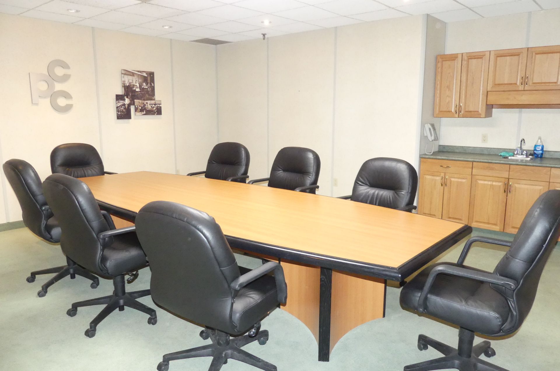 BOARD ROOM TABLE, 8-CHAIRS, DESK, HAT RACK