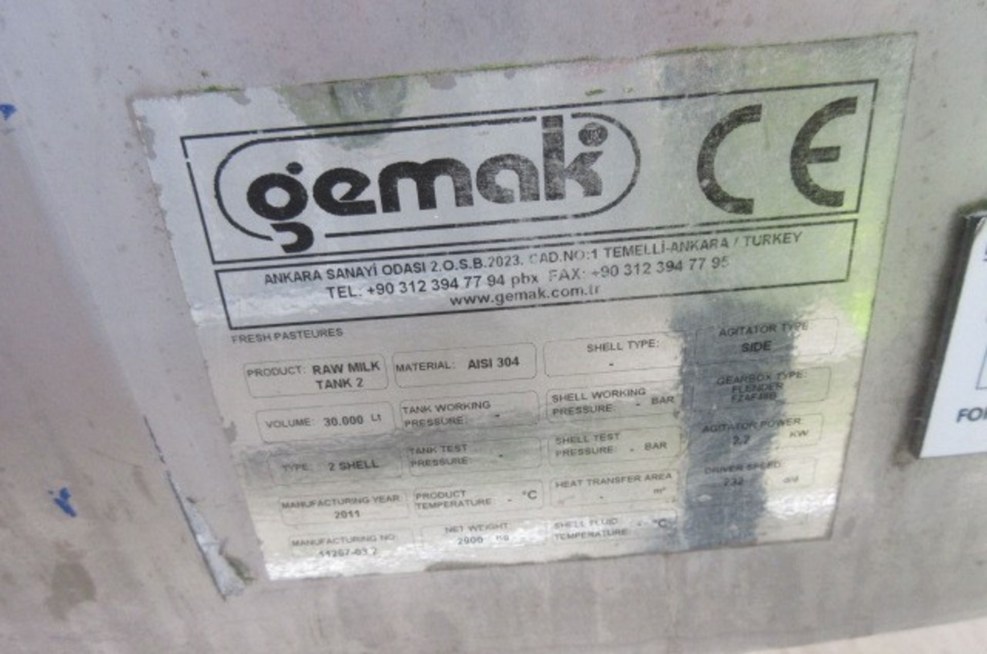 Gemak s/s insulated and agitated raw milk storage tank,30,000 litres (2011) - Image 3 of 4