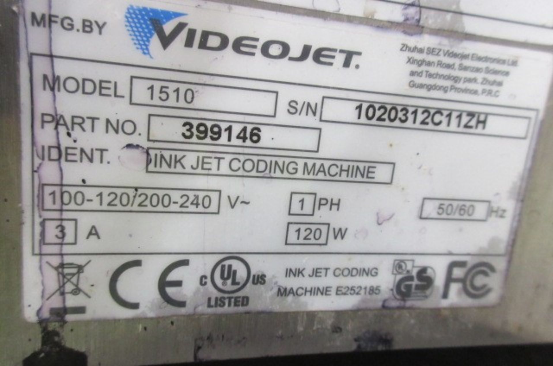 Videojet 1510 inkjet coding machine - Image 3 of 4