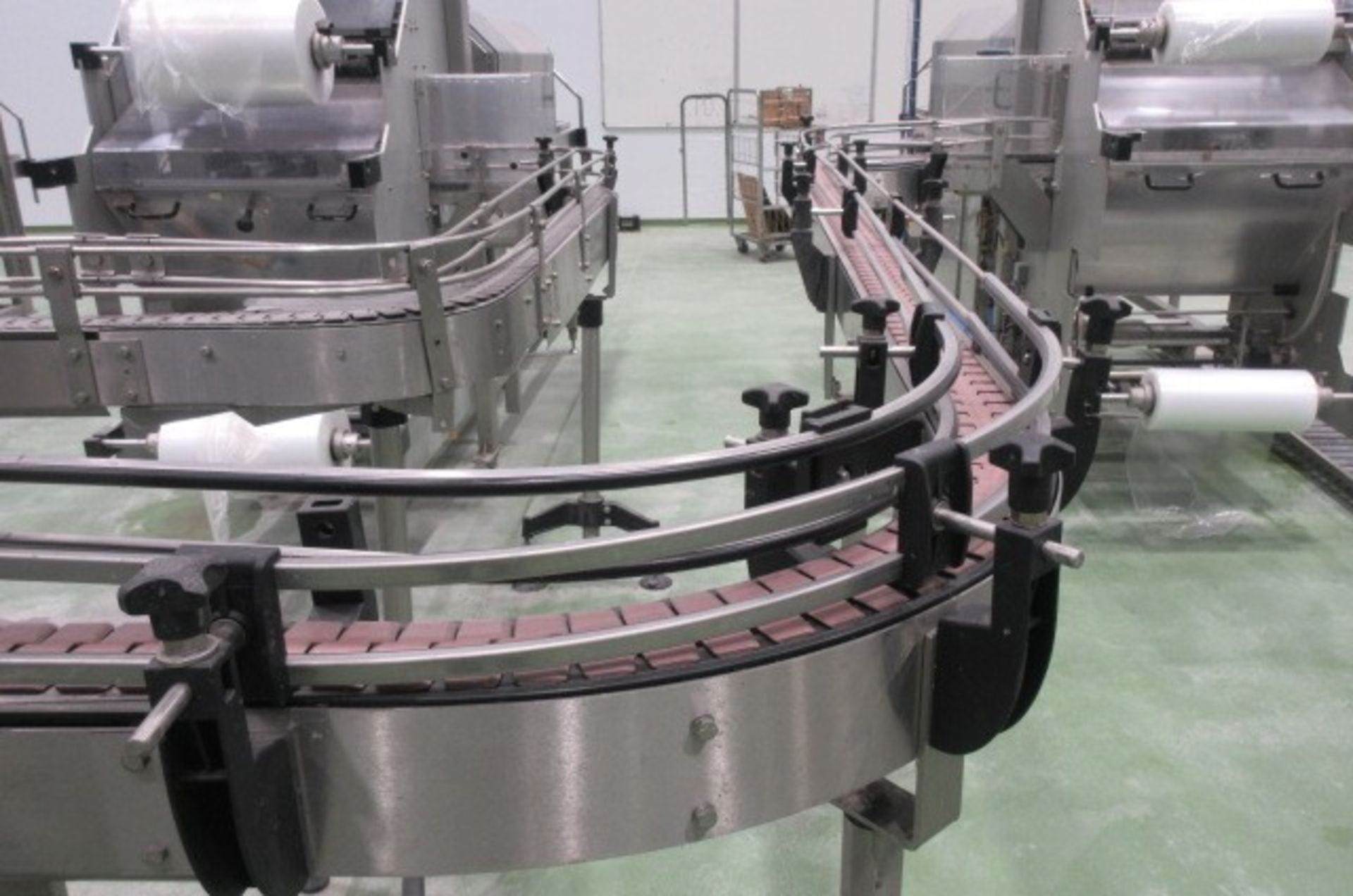 Dawson s/s framed with plastic slat belt conveyor with lane diverter, approx 30m. - Image 3 of 4