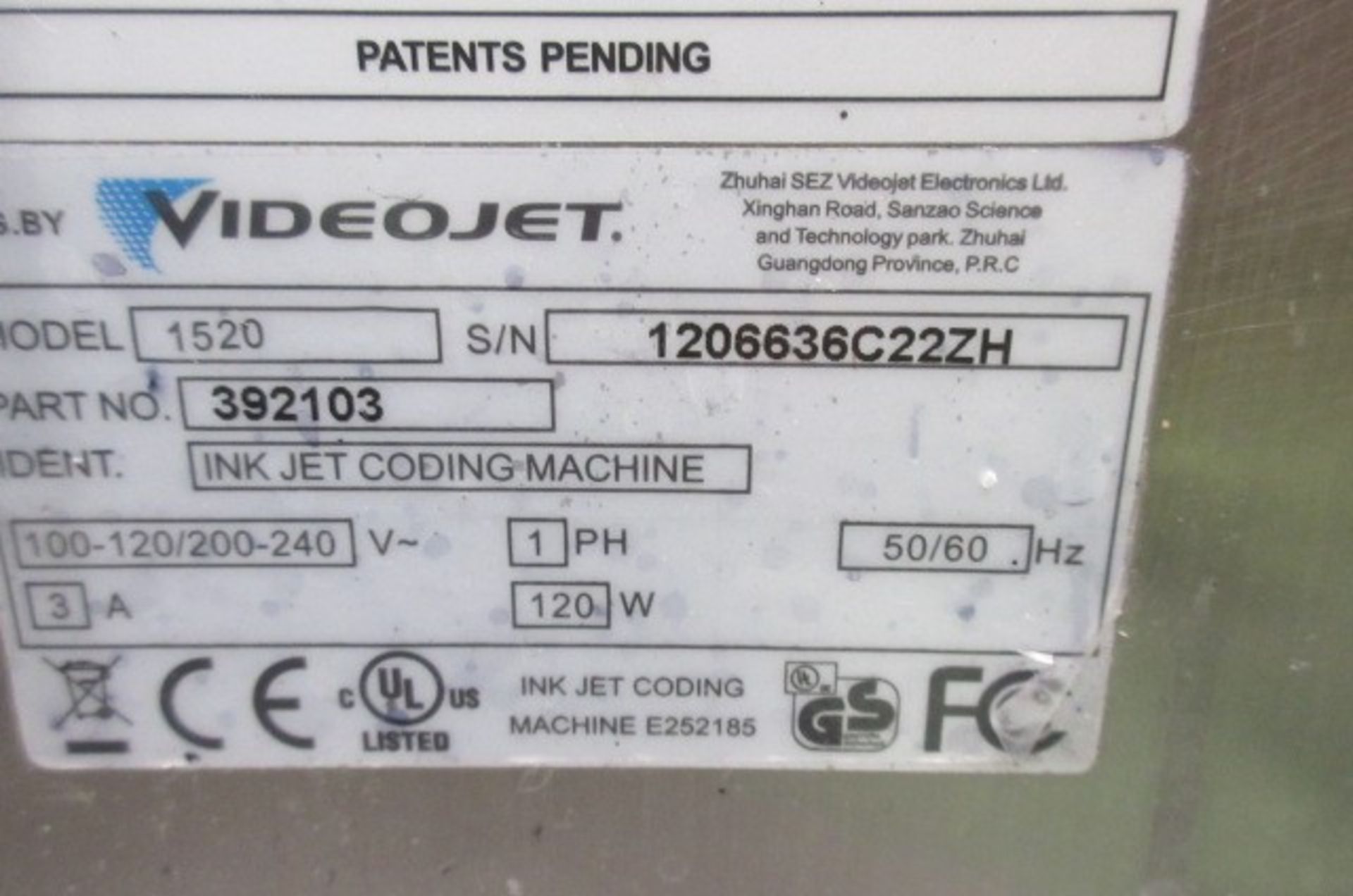 Videojet 1520 inkjet coding machine - Image 3 of 4