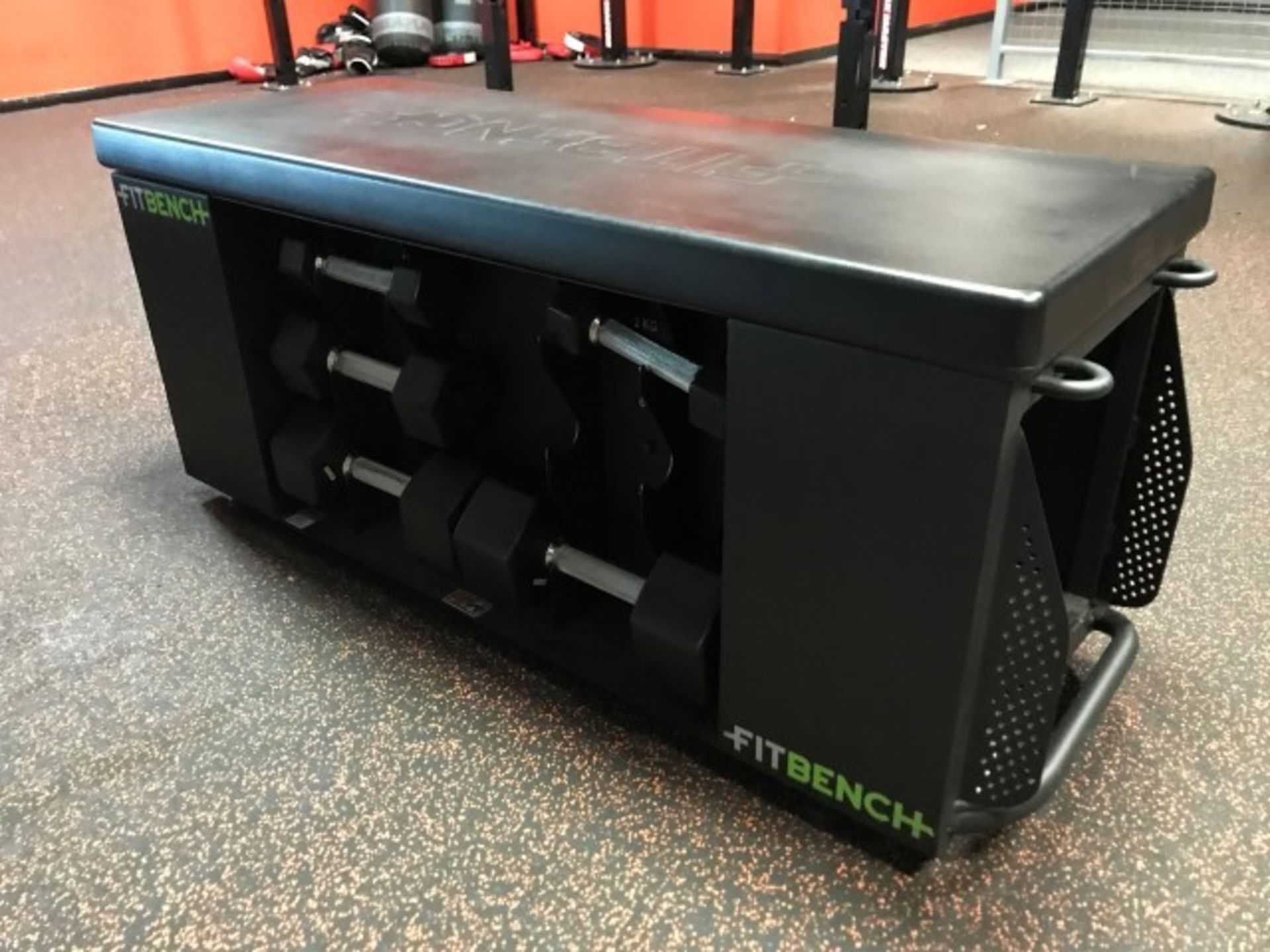 Fitbench mobile bench with free weights