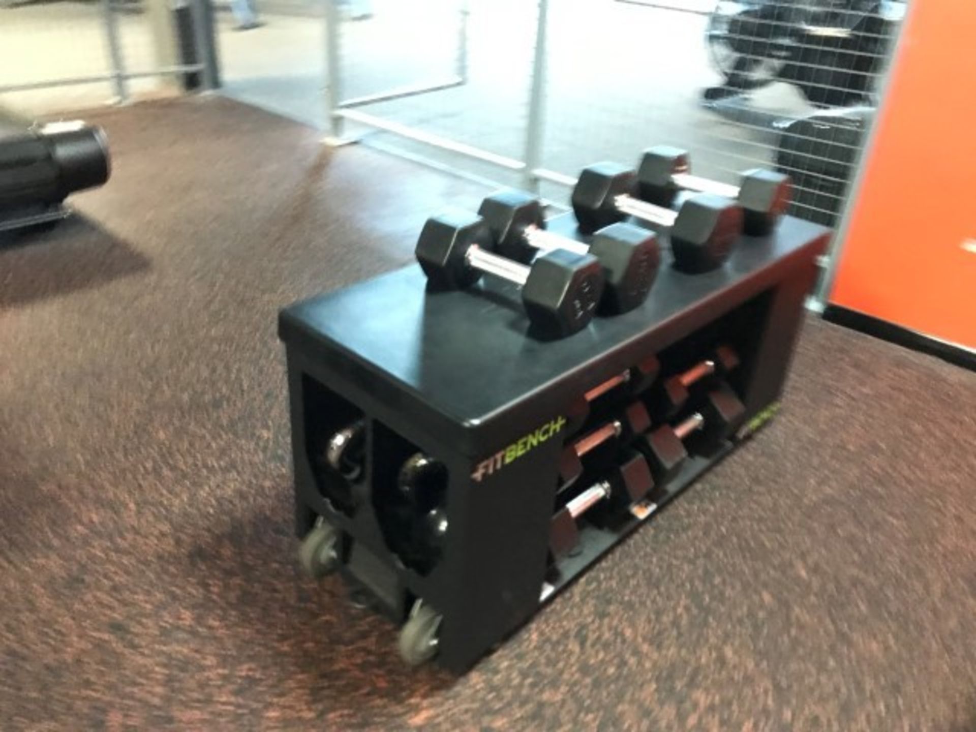 Fitbench mobile bench with free weights