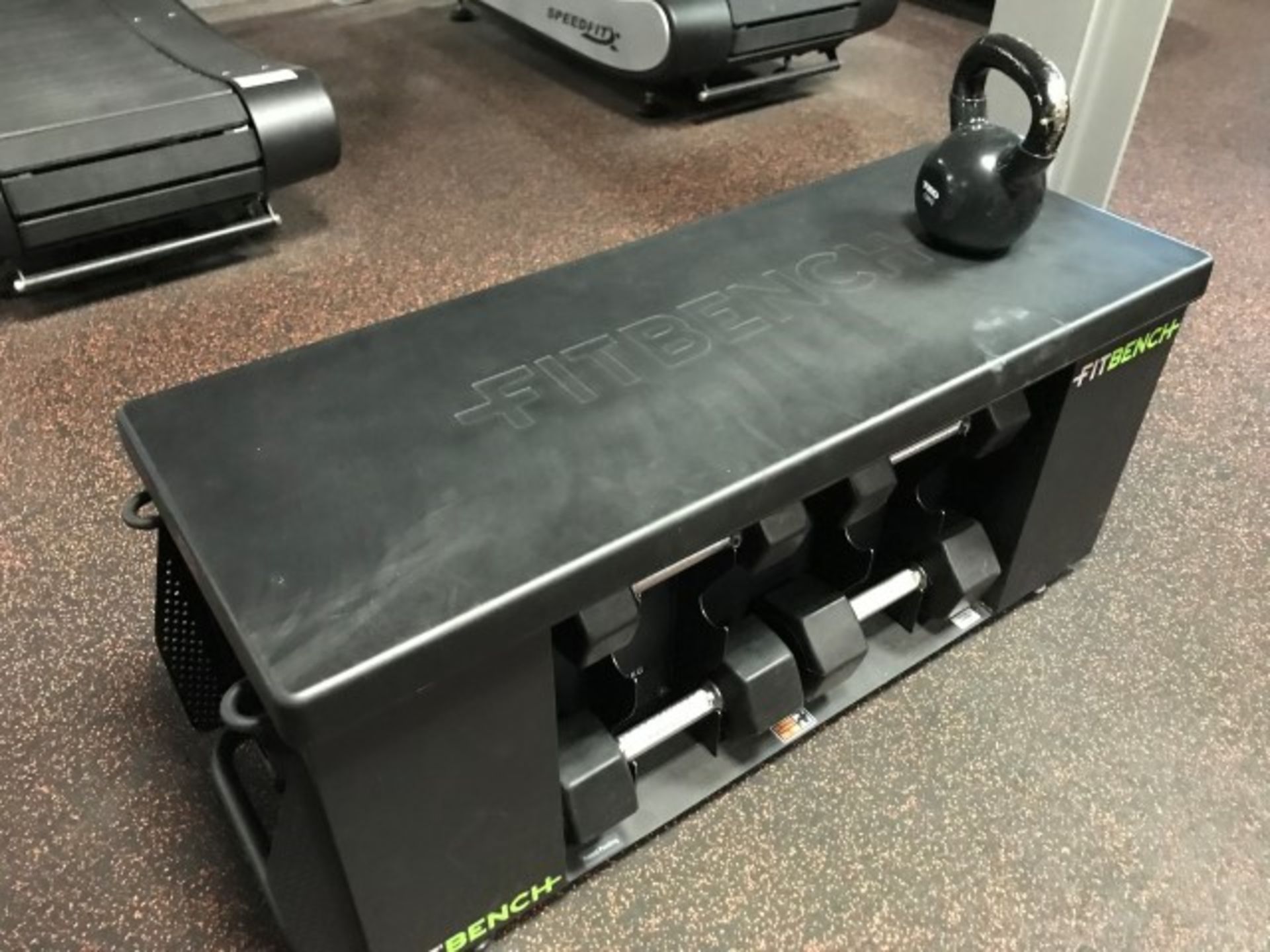 Fitbench mobile bench with free weights
